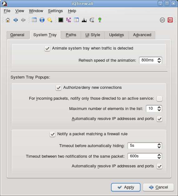 Configuration - system tray